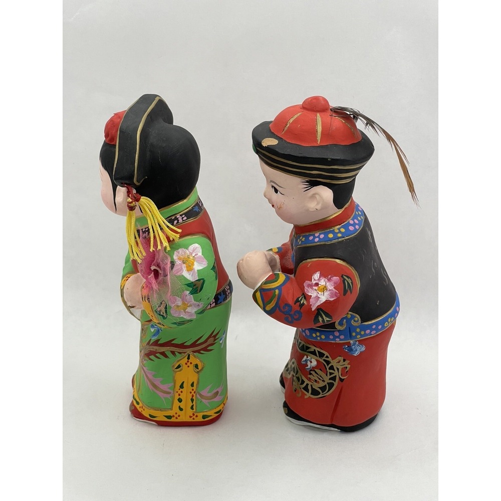 Vintage Clay Figurines Chinese Culture Couple - Picture 2 of 5